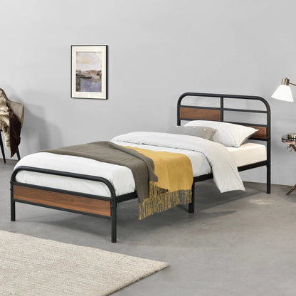 In And OutdoorMatch Metalen Bed Dinga - Bedframe - Zwart - Walnootkleurig - 90x200 cm Eén persoon slapen