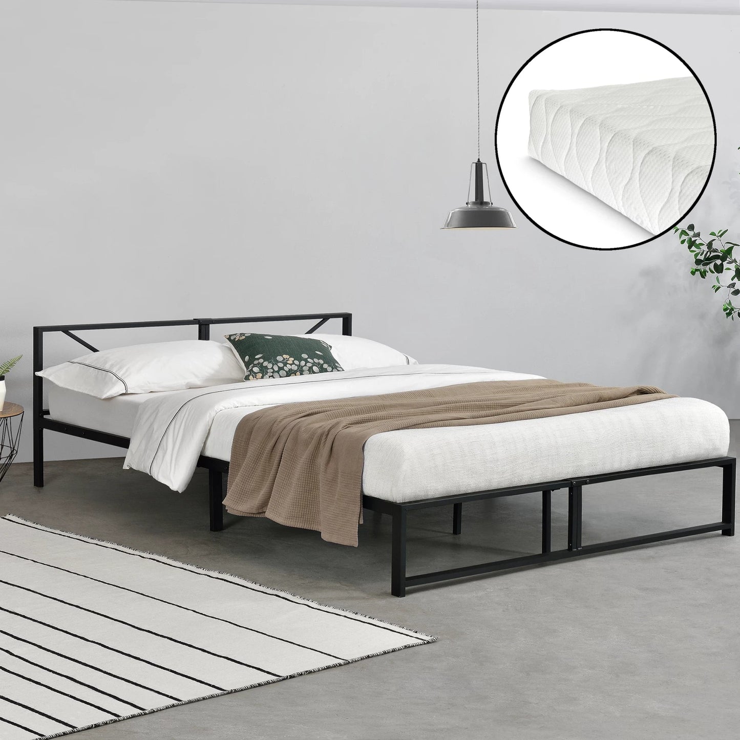 In And OutdoorMatch Metalen Bed Ernesto - Bedframe - Met Matras - Zwart - 180x200 cm - Minimalistisch Design bed twee personen