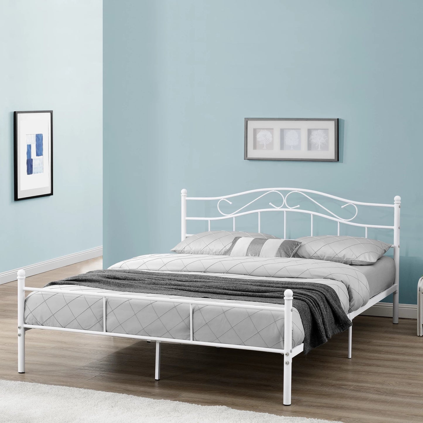 In And OutdoorMatch Metalen Bed Madeline - Twijfelaar - incl. Bedbodem - 140x200 - Wit - Modern design Bedframe