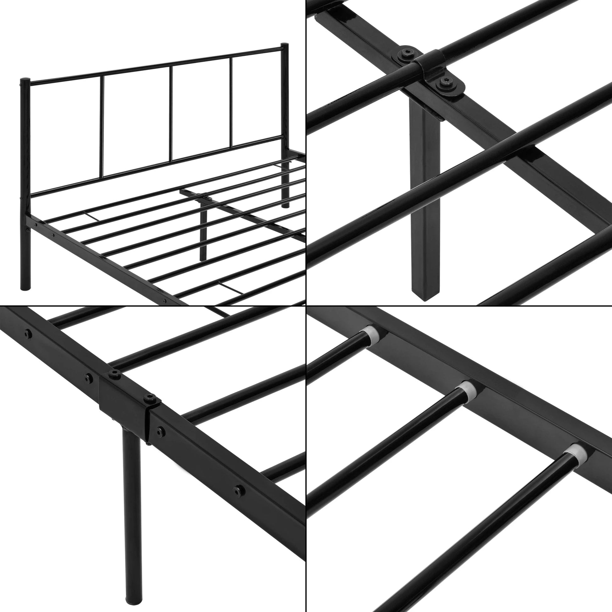 In And OutdoorMatch Metalen Bedframe Biva - incl. Bedbodem - 140x200cm - Zwart - Stalen frame gepoedercoat bed twee personen