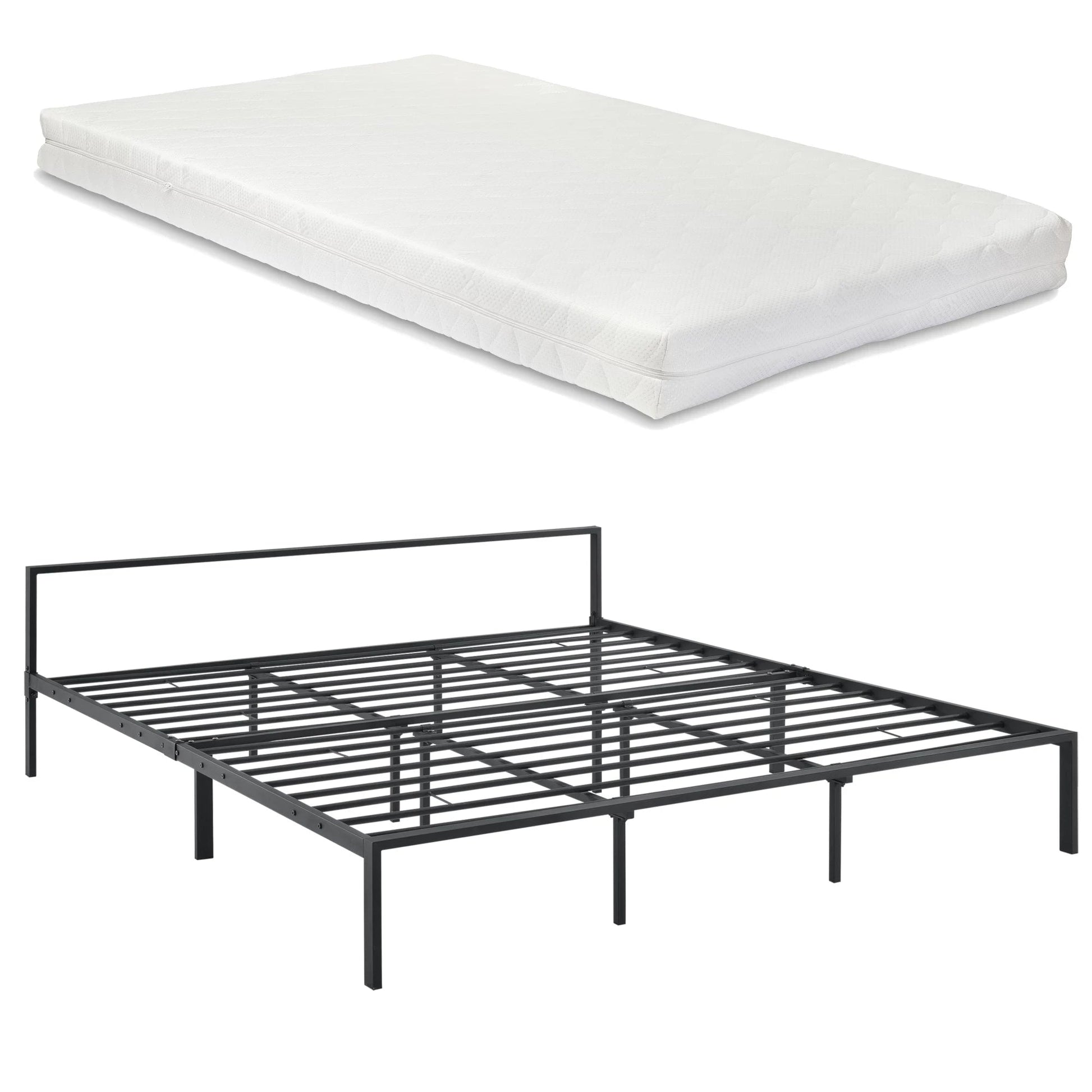 In And OutdoorMatch Metalen Bedframe Skye - Zwart - Met matras - 180x200 cm - Staal en Koudschuim - Modern Design bed twee personen