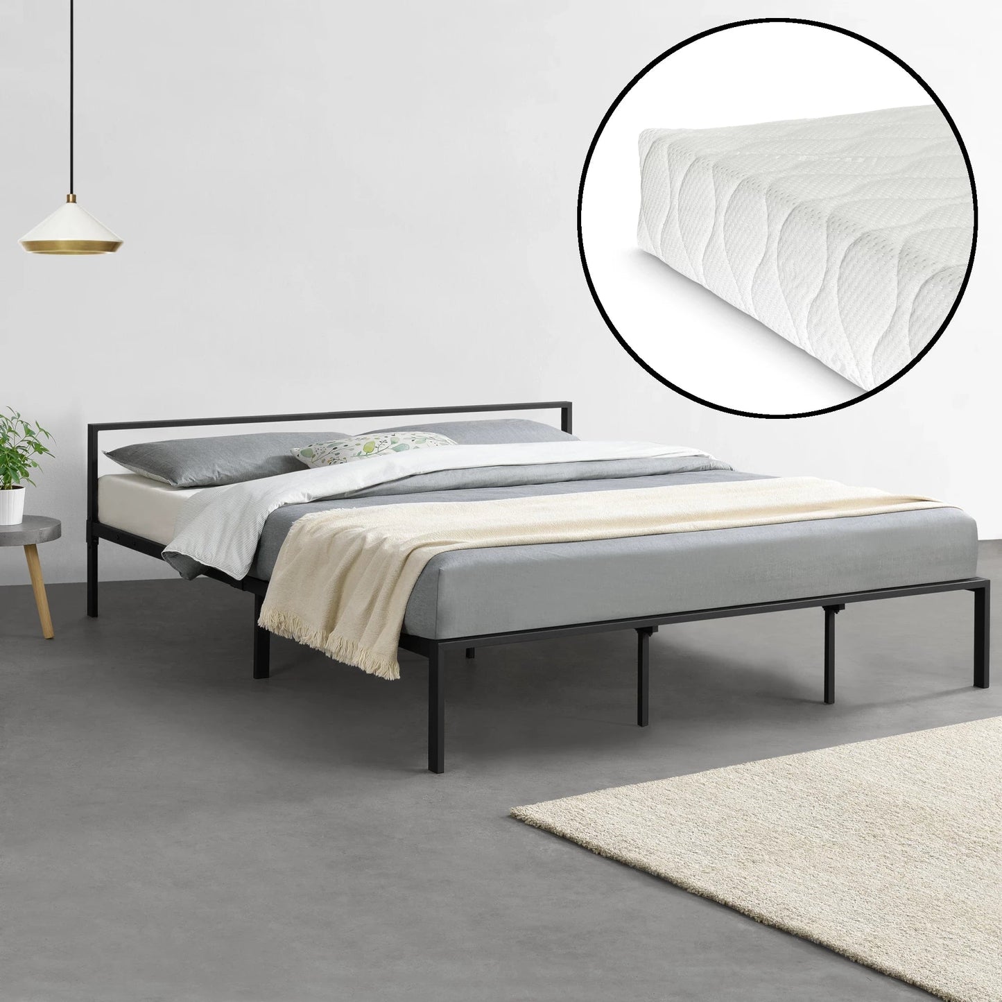 In And OutdoorMatch Metalen Bedframe Skye - Zwart - Met matras - 180x200 cm - Staal en Koudschuim - Modern Design bed twee personen