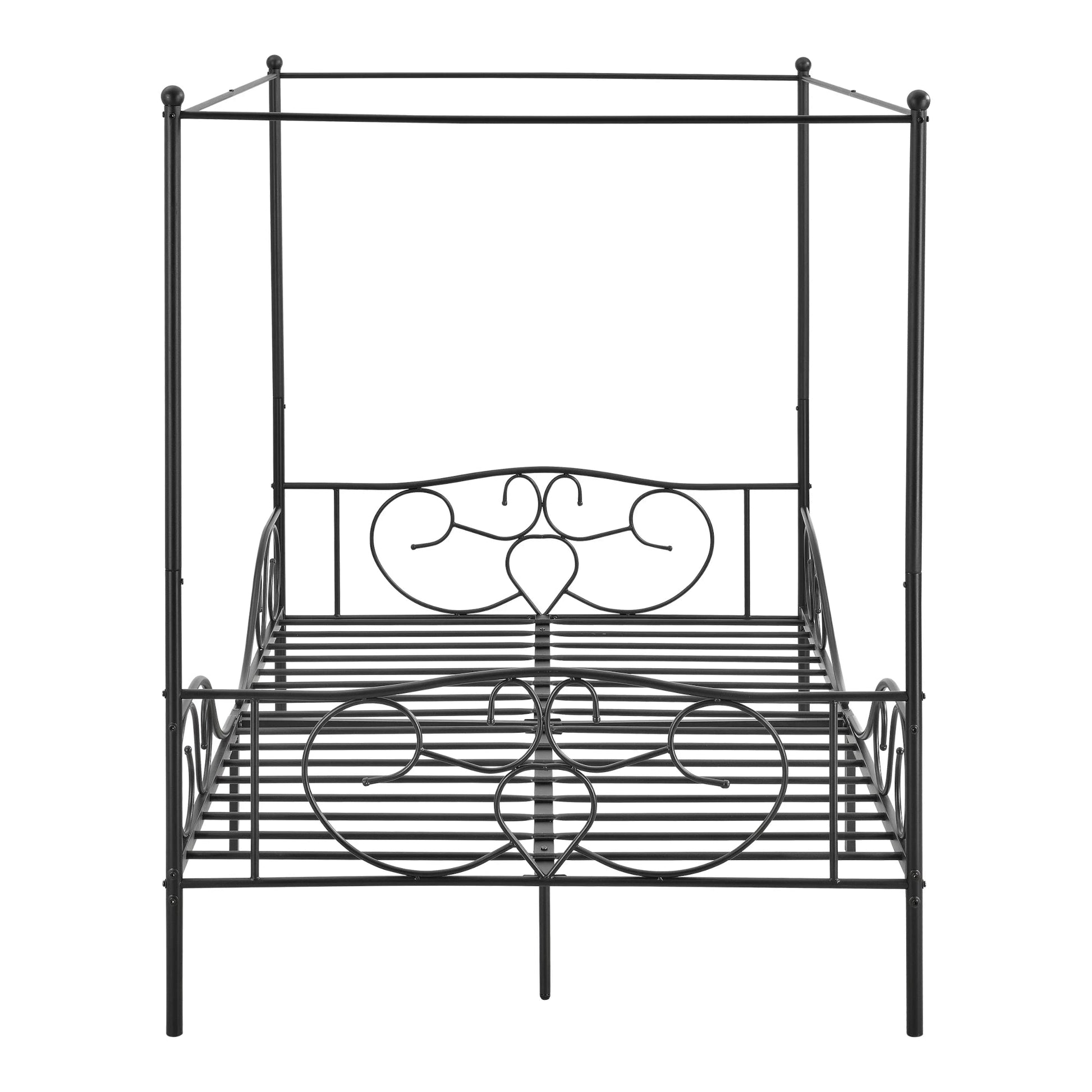 In And OutdoorMatch Metalen Hemelbed Ahmed - Met Bedbodem - 140x200 cm - Zwart - Staal Gepoedercoat - Minimalistisch Design bed twee personen