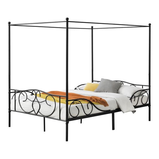 In And OutdoorMatch Metalen Hemelbed Ahmed - Met Bedbodem - 140x200 cm - Zwart - Staal Gepoedercoat - Minimalistisch Design bed twee personen