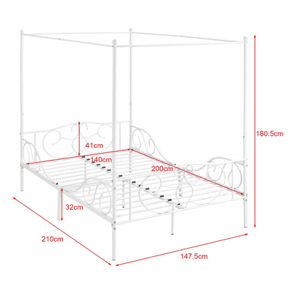 In And OutdoorMatch Metalen Hemelbed Alfonso - Met Bedbodem - 140x200 cm - Wit - Stabiel Frame - Minimalistisch Design bed twee personen