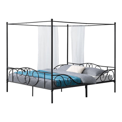 In And OutdoorMatch Metalen Hemelbed Ima - Met Bedbodem - 180x200 cm - Zwart - Stabiel Frame - Minimalistisch Design bed twee personen