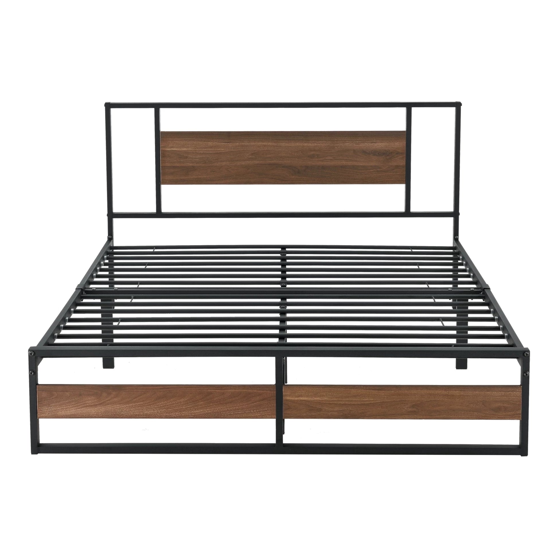 In And OutdoorMatch Metalen bed Alexane - Met matras - 140x200 cm - Zwart en Walnoot - Stijlvol design Eén persoon slapen