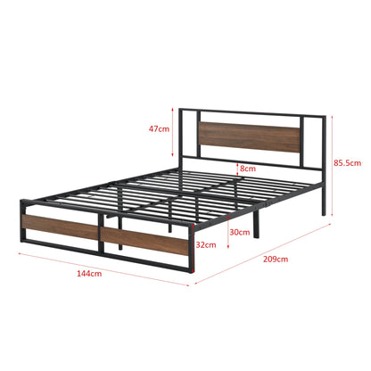 In And OutdoorMatch Metalen bed Alexane - Met matras - 140x200 cm - Zwart en Walnoot - Stijlvol design Eén persoon slapen