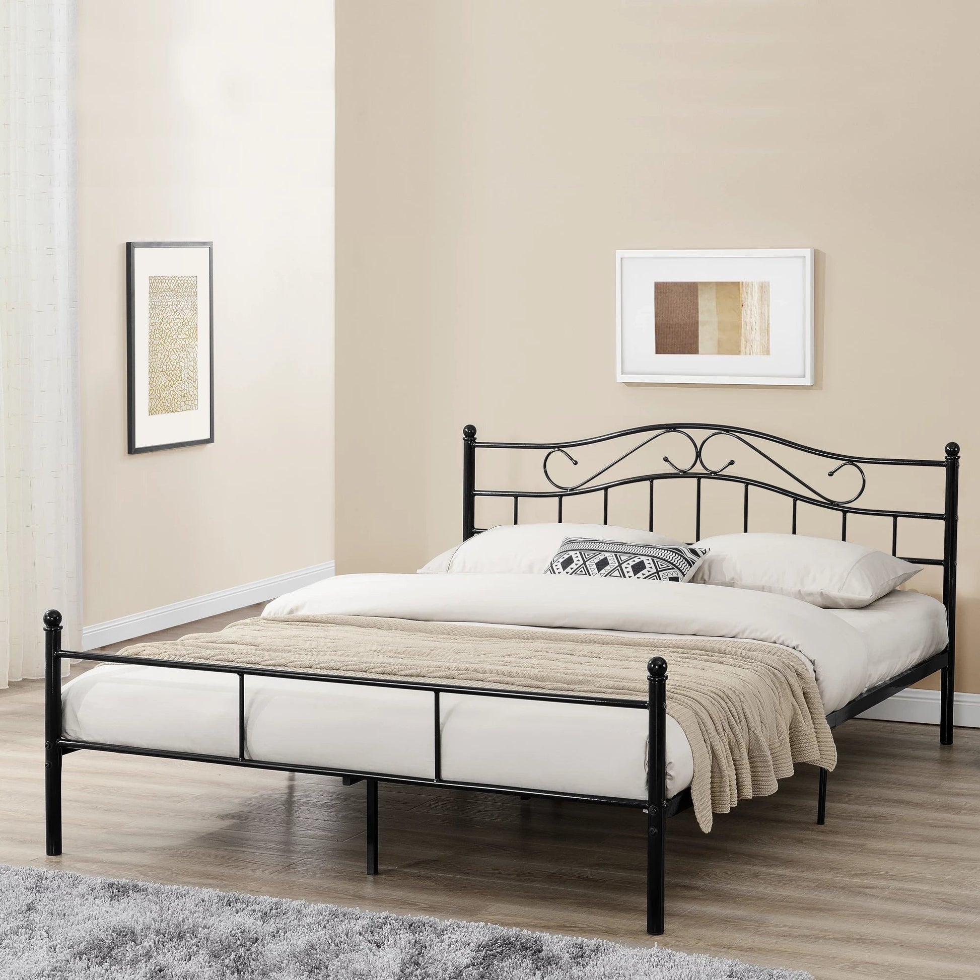 In And OutdoorMatch Metalen bed Lilian - Twijfelaar - incl. Bedbodem - 160x200 - Zwart - Modern design Bedframe