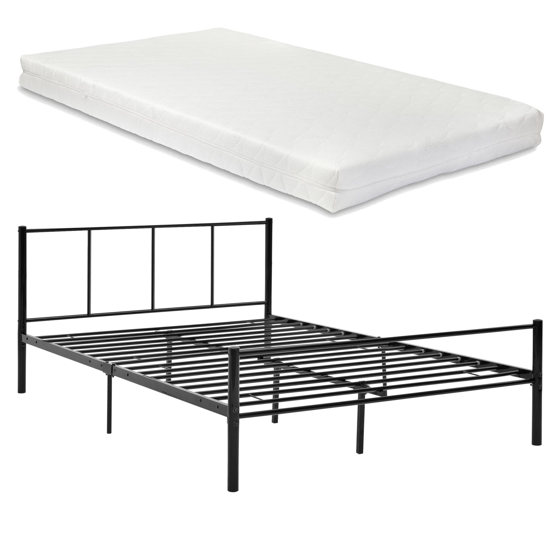 In And OutdoorMatch Metalen bedframe Kira - incl. Matras - Zwart - 140x200 cm - Stalen frame gepoedercoat en koudschuim bed twee personen