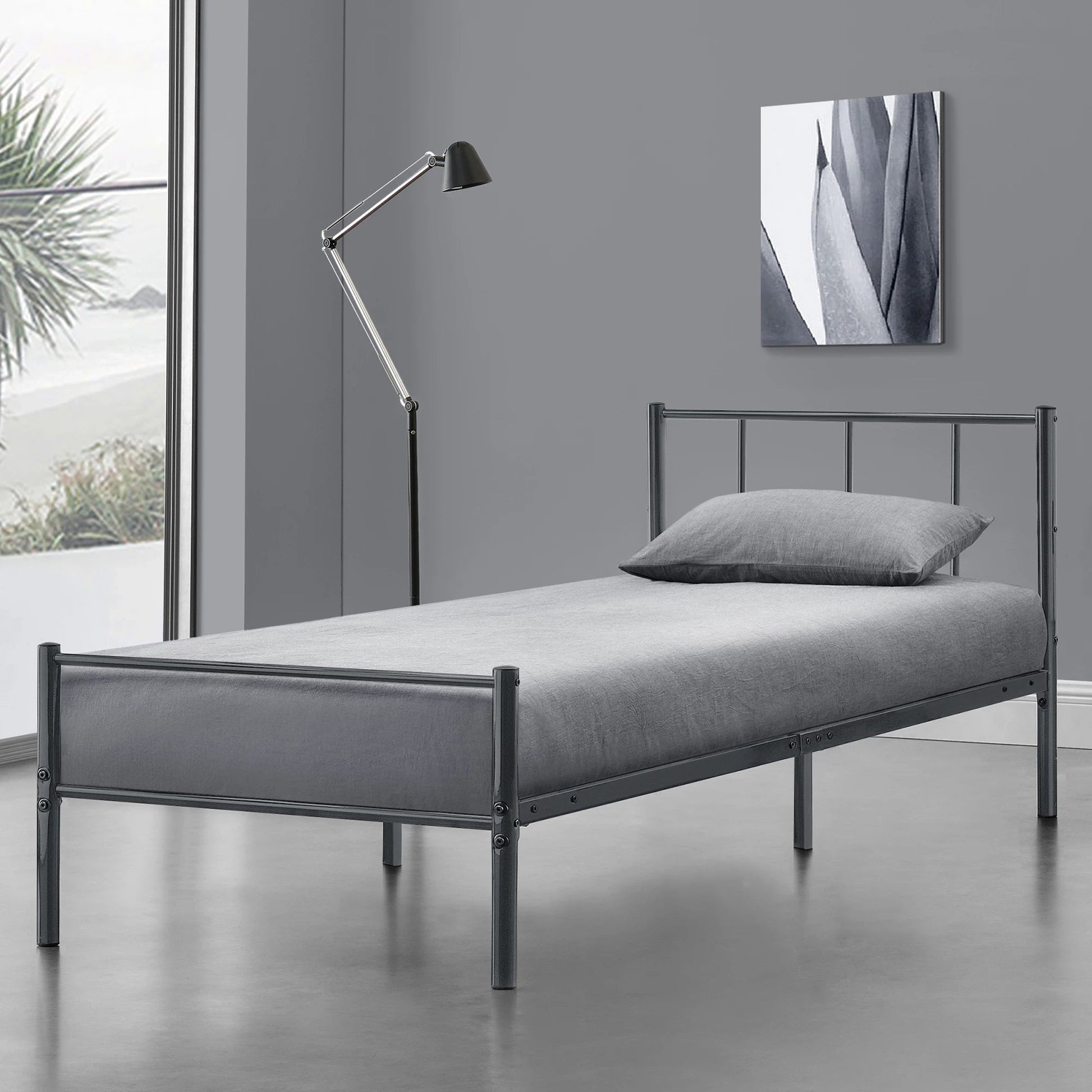 In And OutdoorMatch Metalen bedframe Maura - incl. Bedbodem - 90x200 cm - Donkergrijs - Stalen frame gepoedercoat - Eén persoon slapen