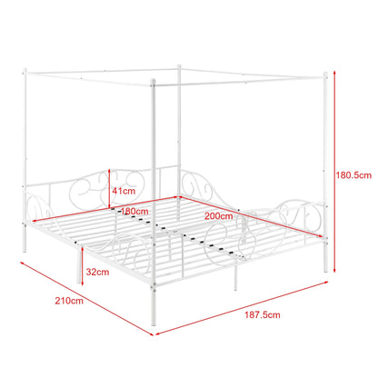 In And OutdoorMatch Metalen hemelbed Aiyana - met bedbodem en matras - 180x200 cm - wit - stabiel frame - minimalistisch design bed twee personen