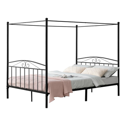 In And OutdoorMatch Metalen hemelbed Jetty - Zwart - Met bedbodem - 180x200 cm - Modern design bed twee personen