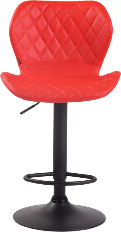 In And OutdoorMatch Moderne Barkruk Esperanza - Rood - Zwart - Luxe Design - Rugleuning - Voetensteun - Voor Keuken en Bar - Gestoffeerde Zitting - Imitatie Leder Barkrukken / hocker