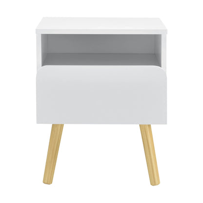 In And OutdoorMatch Nachtkastje Sallie - Met Lade - 50x40x34 cm - Wit en Hout - Spaanplaat en Grenen - Modern Design Kast