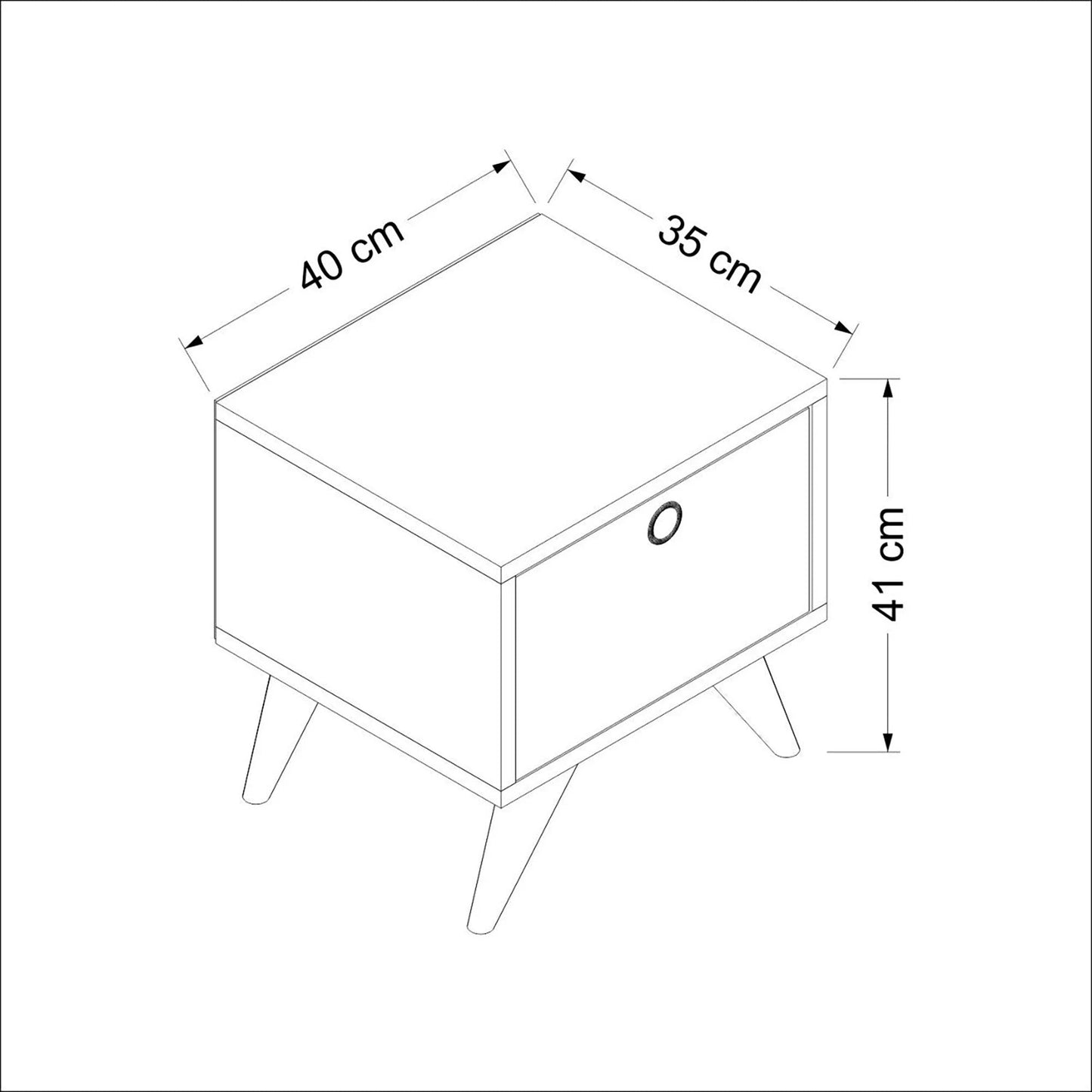 In And OutdoorMatch Nachtkastje Tyler - 41x40x35 cm - Wit, Eikenkleurig en zwart - Spaanplaat - Stijlvol Design Bijzetttafel