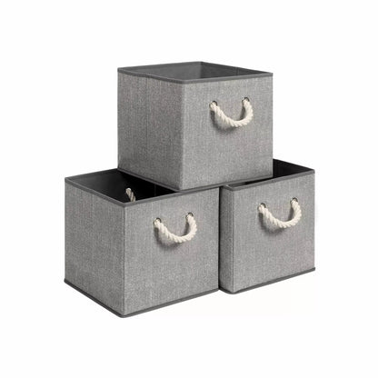 In And OutdoorMatch Opbergboxen Rudolph - Set van 3 - Stoffen Boxen - Zonder Deksel - Met Handvatten - 30x30x30cm - Linnen Look - Grijs Opslagruimte