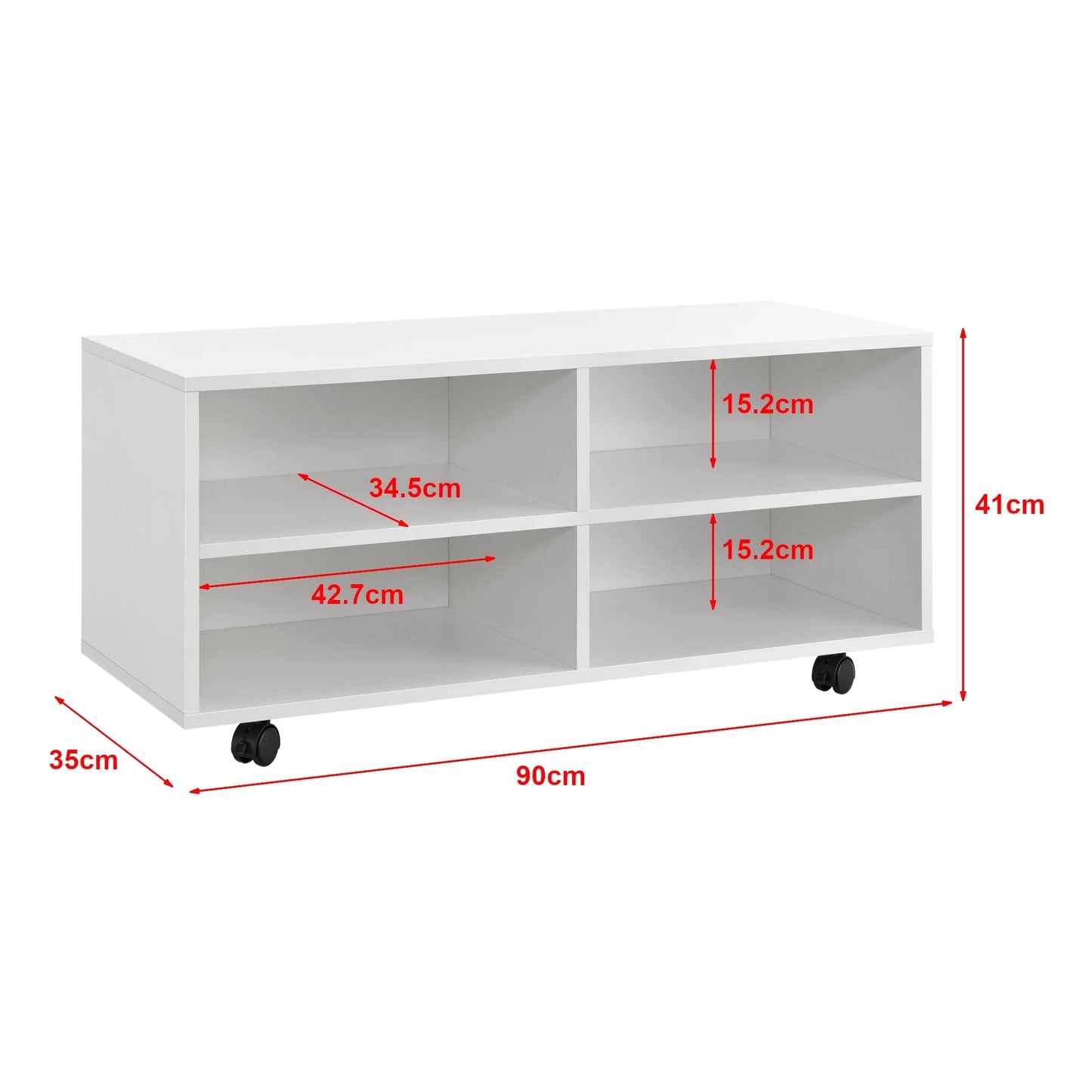 In And OutdoorMatch Opbergkast Coby - Op Wielen - 90x35x41 cm - Wit - Spaanplaat - Modern Design Kast