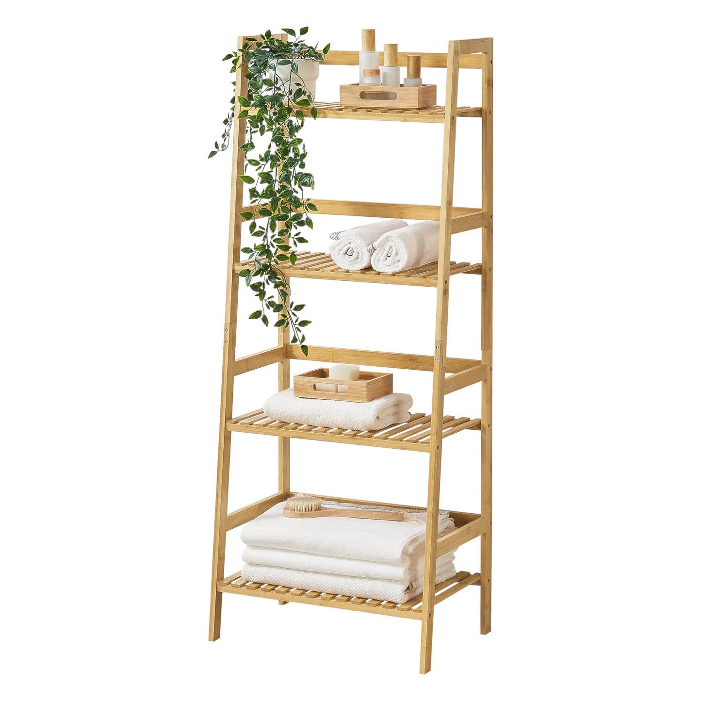 In And OutdoorMatch Opbergrek Angela - Staand rek - Met 4 Planken - 48x32x123 cm - Bamboe - Minimalistisch Design storage rack