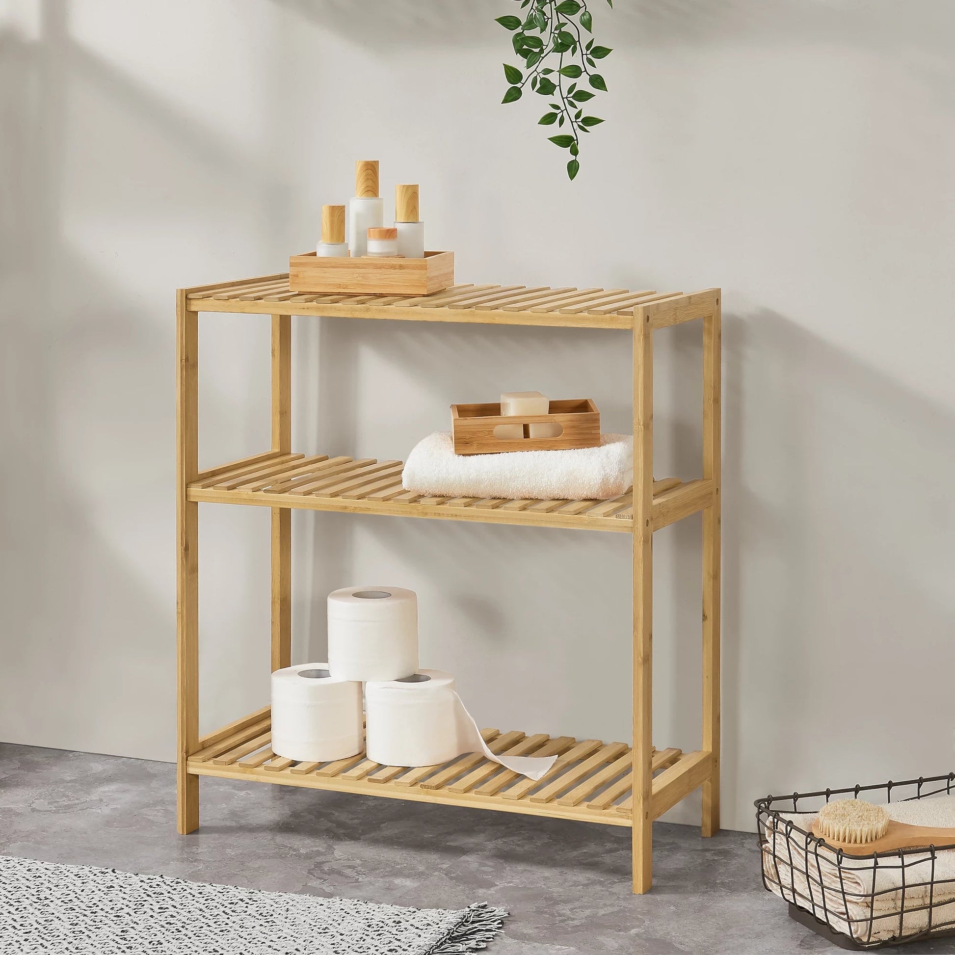 In And OutdoorMatch Opbergrek Harold - Staand rek - Met 3 bamboe planken - Klassiek ontwerp storage rack