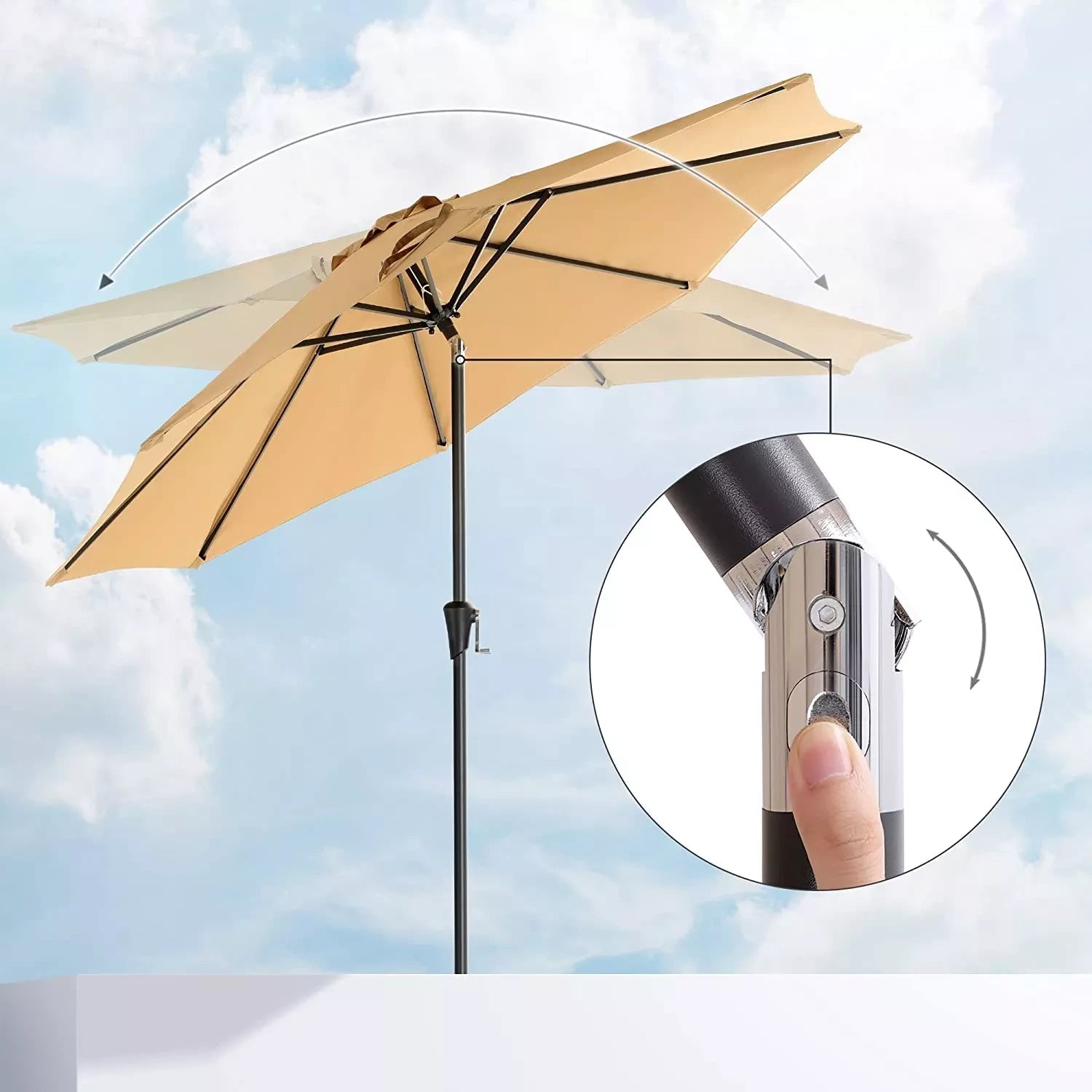 In And OutdoorMatch Parasol Bridget - 270 cm - Tuinparasol - Market Parasol - UV bescherming tot UPF 50+ - Patio Parasol - Zonwering - Knikarm - Met zwengel - Zonder standaard - Zand Sunshade