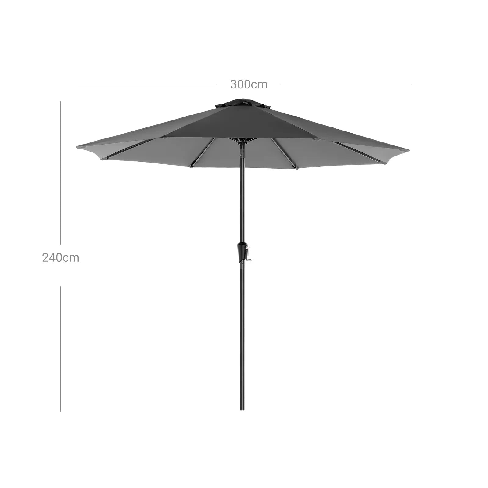 In And OutdoorMatch Parasol Edna - 300cm - Kantelbaar - Camping - Rond - Staand - Grijs - UPF 50 - Terras, balkon, tuin of strand Sunshade