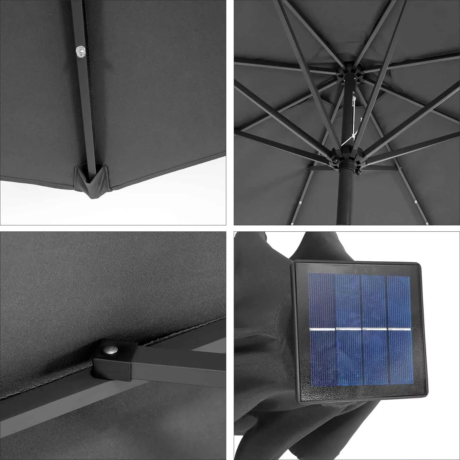 In And OutdoorMatch Parasol Justus - met LED Solar Verlichting - Tuinparasol - 270 cm - UV bescherming tot UPF 50+ - Opvouwbaar - Met Zwengel voor Openen en Sluiten - Zonder Standaard - Zwart Sunshade