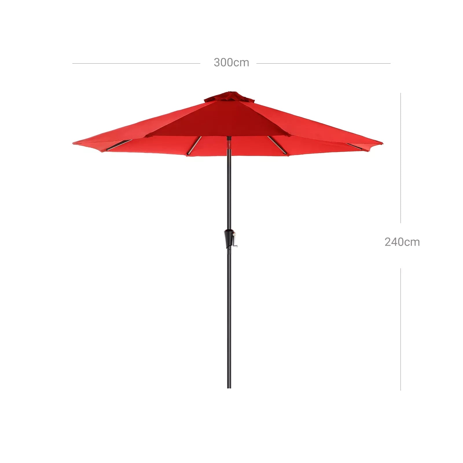 In And OutdoorMatch Parasol Marques - 300cm - Kantelbaar - Camping - Rond - Staand - Rood - UPF 50 - Terras, balkon, tuin of strand Sunshade