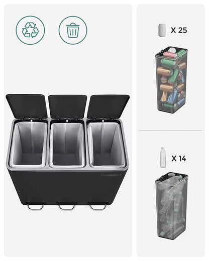 In And OutdoorMatch Pedaalemmer 3x18L Joffa - Vuilnisbak afvalscheiding - RVS - 3-delige scheiding - Grijs - 61x31x56cm Afvalbak