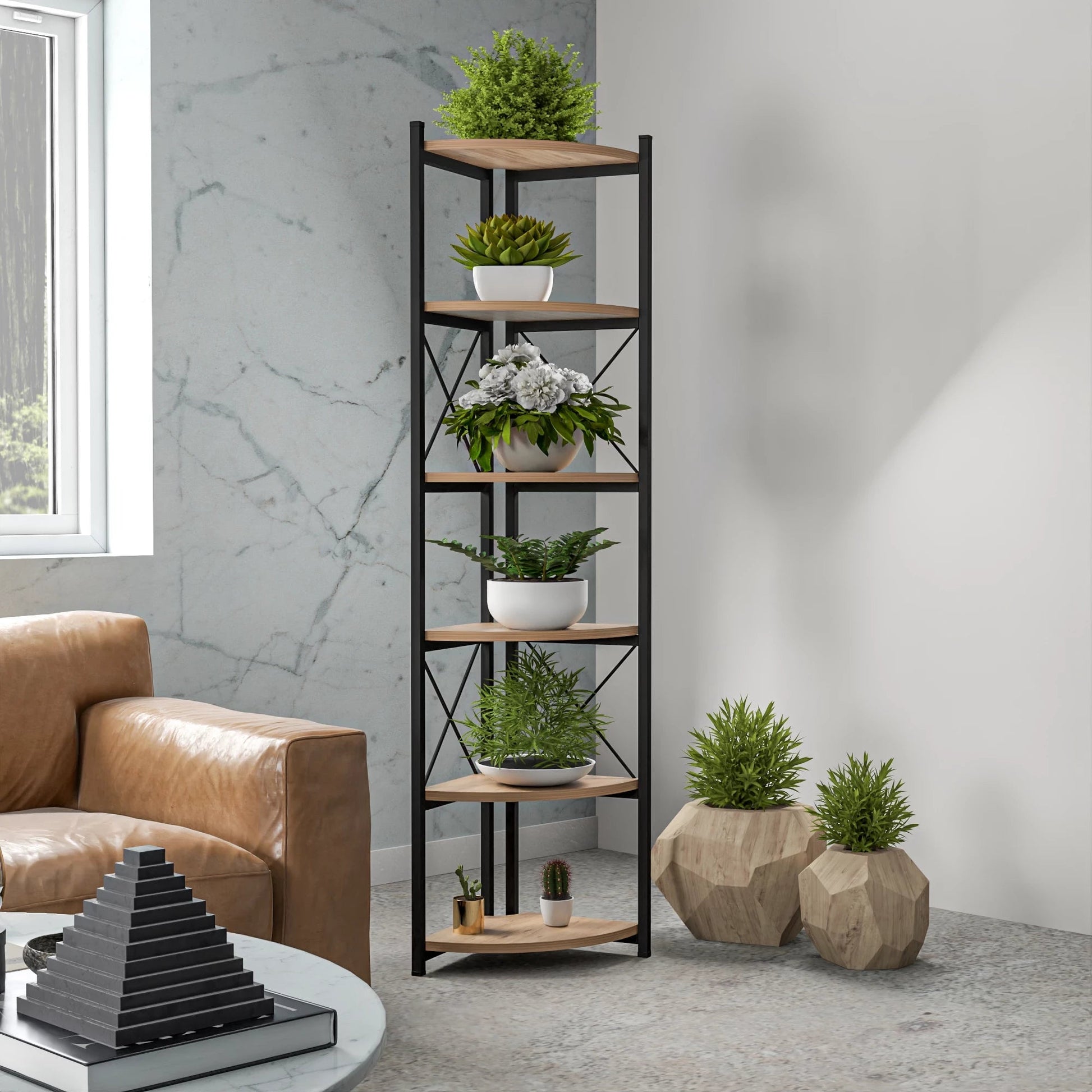 In And OutdoorMatch Plantenstandaard John - Open Kast - 160x30x30 - Mabelkleurig - Minimalistisch Design Plant Stand