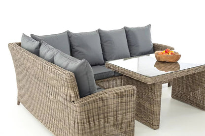 In And OutdoorMatch Premium Tuinset Alvarez - Glazen tafel rotan wicker - Tuinmeubelen - Eettafel - Loungeset - Buitentafel - Salontafel - ijzergrijs - 7 personen Garden set