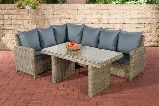 In And OutdoorMatch Premium Tuinset Alvarez - Glazen tafel rotan wicker - Tuinmeubelen - Eettafel - Loungeset - Buitentafel - Salontafel - ijzergrijs - 7 personen Garden set