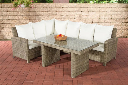 In And OutdoorMatch Premium Tuinset Louis - Glazen tafel rotan riet - Tuinmeubelen - Eettafel - Loungeset - Buitentafel - Salontafel - Crème Wit - 7 personen Garden set