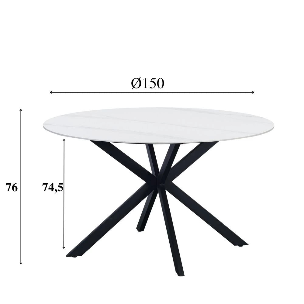 In And OutdoorMatch Ronde Eettafel Kopenhagen - 150cm - Marmerlook - X-poot - Gesinterde steen - Modern - Eetkamertafel Eettafel/ Eetkamertafel