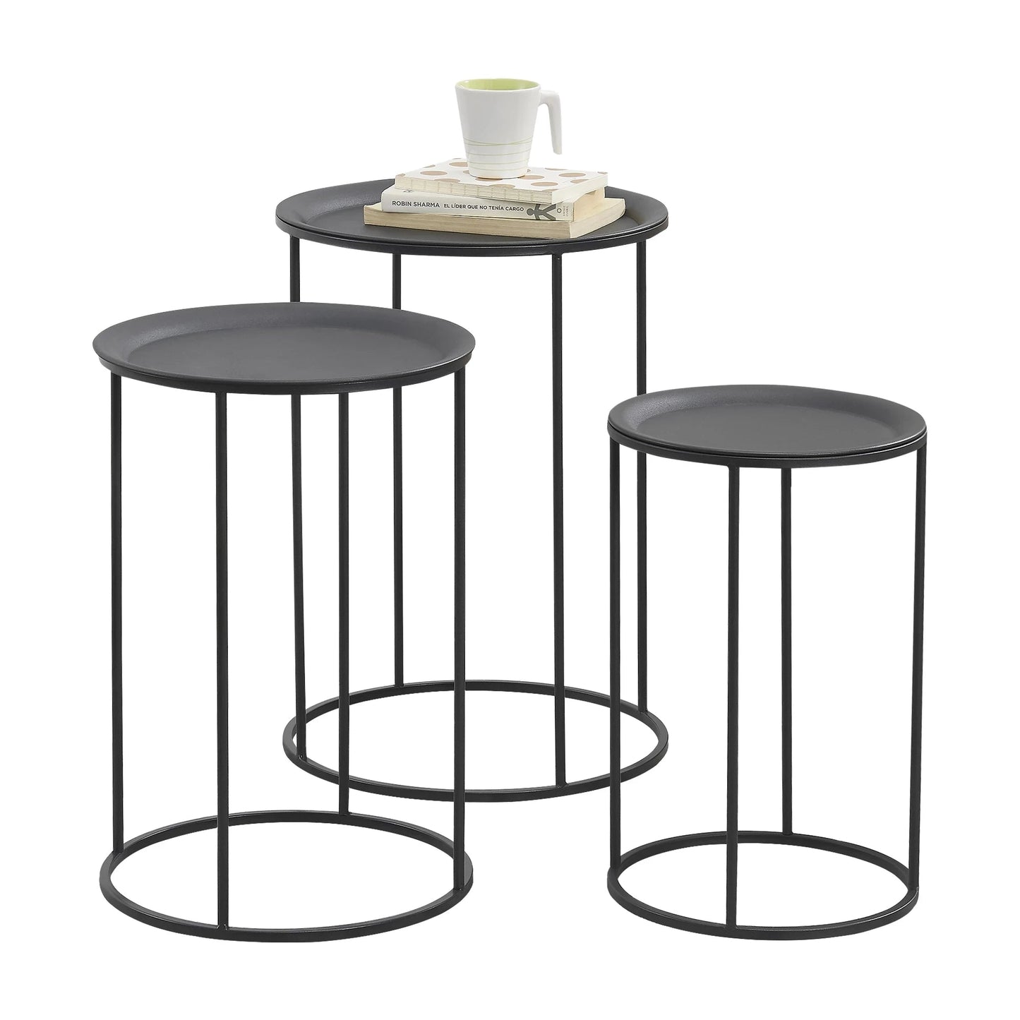 In And OutdoorMatch Salontafel Garett - Rond - Set van 3 - Zwart - 45xØ30 - 50xØ35 - 55xØ40 cm - Metaal - Modern Design Bijzetttafel