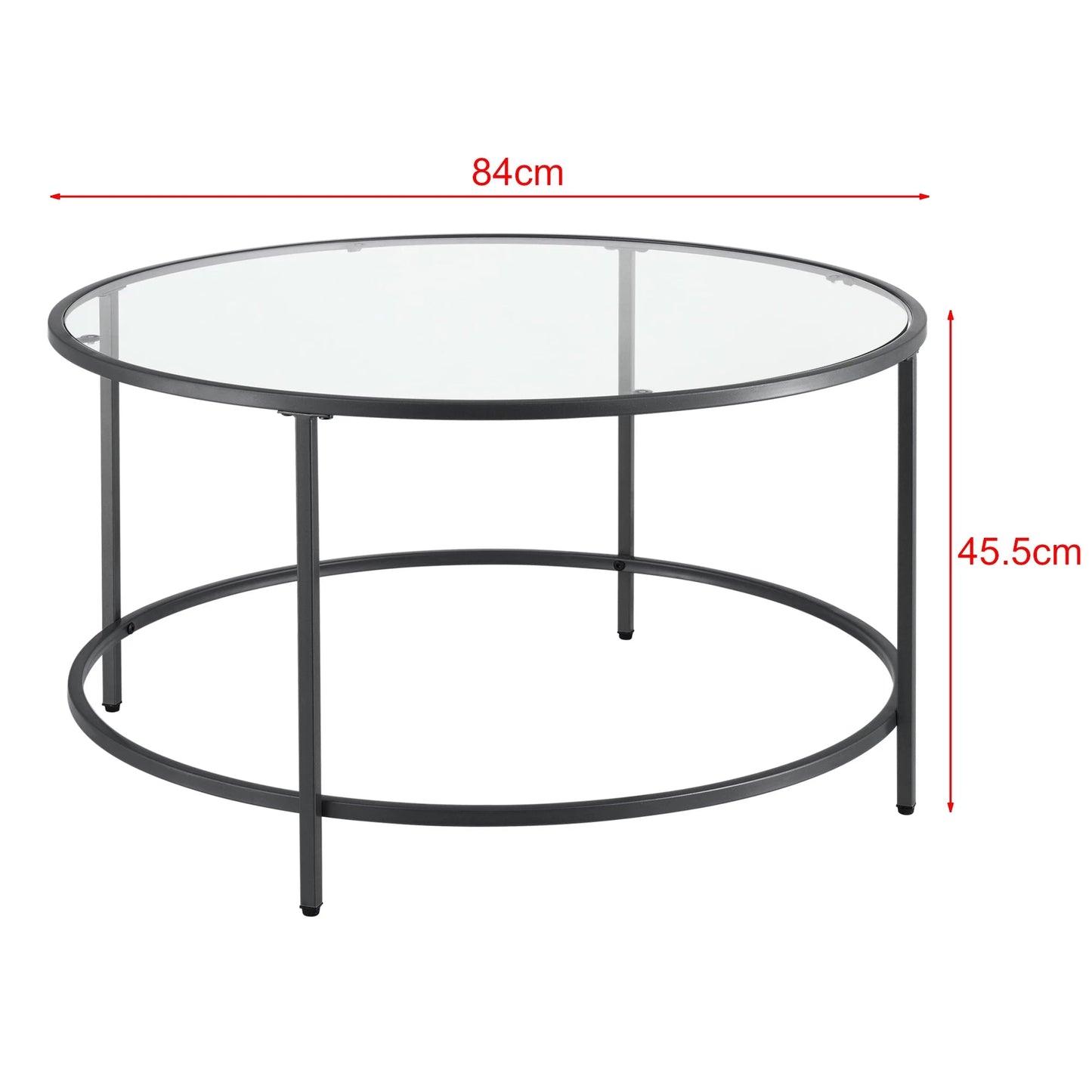 In And OutdoorMatch Salontafel Leila - Rond Glas en Metaal - 45,5xØ84 cm - Zwart - Stijlvol Design Koffietafel