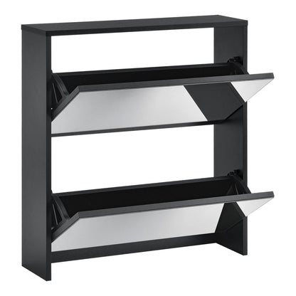 In And OutdoorMatch Schoenenkast Deion - Met Spiegels - Met 2 Vouwdeuren - 67x63x17 cm - Zwart - Spaanplaat shoe rack