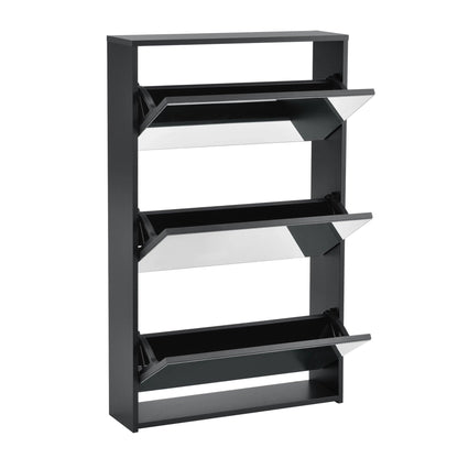 In And OutdoorMatch Schoenenkast Haskell - Met Spiegels - Met 3 Vouwdeuren - 102,5x63x17 cm - Zwart - Spaanplaat shoe rack