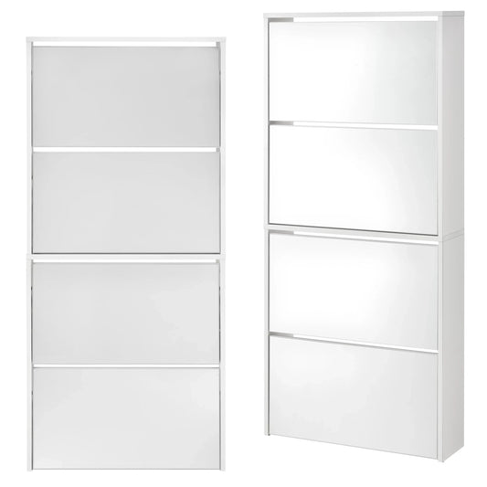 In And OutdoorMatch Schoenenkast Jess - Met Spiegels - Met 4 Vouwdeuren - 134x63x17 cm - Wit - Spaanplaat shoe rack