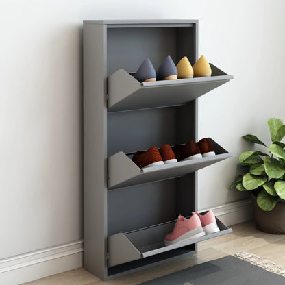 In And OutdoorMatch Schoenenkast Silker - Met 3 Vouwdeuren - Grijs - Metaal - Ruimtebesparend shoe rack