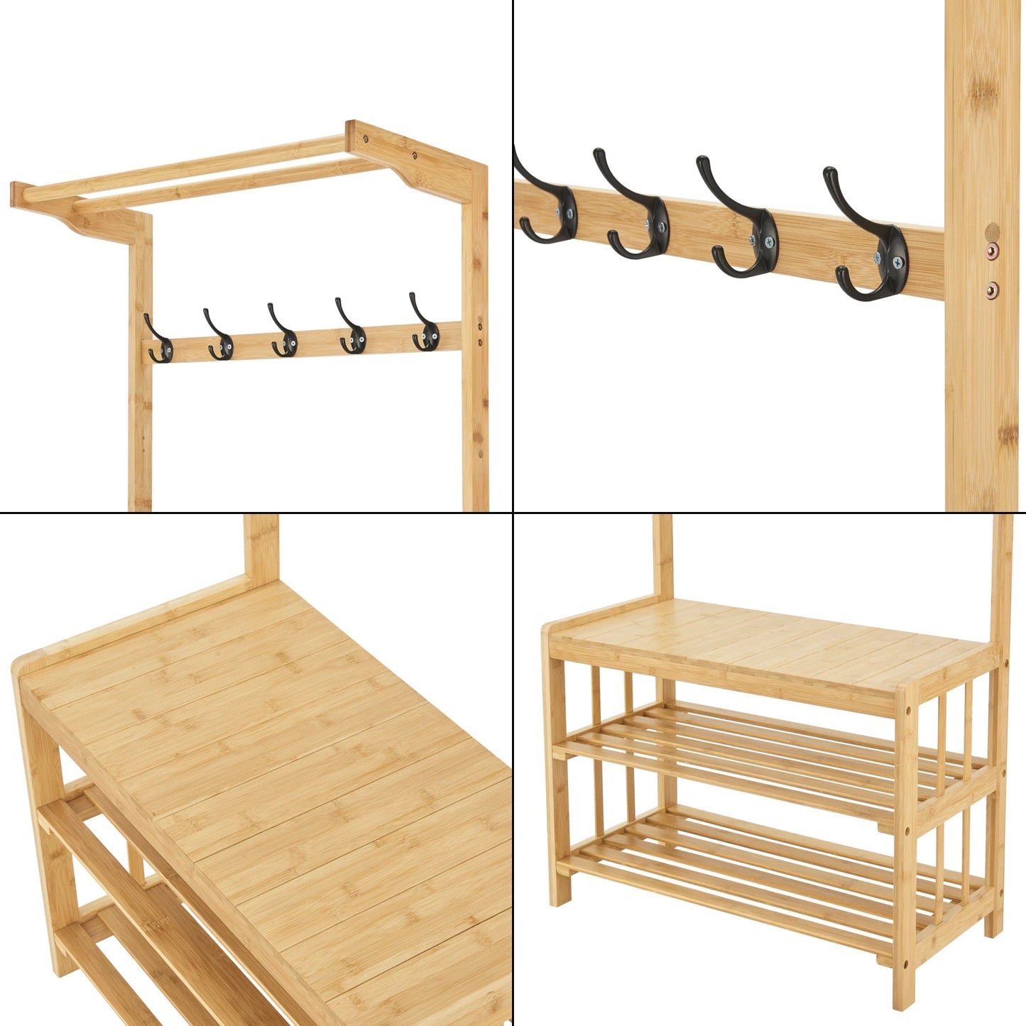 In And OutdoorMatch Schoenenrek Arnoldo - Met Bamboe - Kapstok - 168x70x35 cm - Houtkleurig - Met Zitting - Milieuvriendelijk Materiaal shoe rack