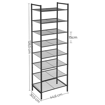 In And OutdoorMatch Schoenenrek Domenic - Met 8 Lagen - Smal - Voor 16-24 paar Schoenen - Space Savin - Veel Opbergruimte - Metalen Rek - 44.6x30.5x128.5cm - Zwart shoe rack