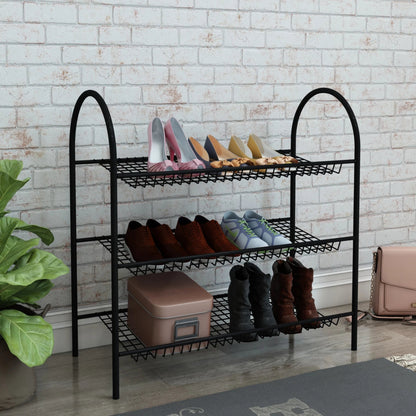 In And OutdoorMatch Schoenenrek Pori - Met 3 Planken - 69x68.5x32cm - Metaal - Zwart shoe rack