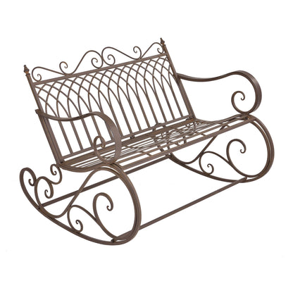 In And OutdoorMatch Schommelbank Diaz - 85x113x95 cm - Max 200 kg - Bruin - Weerbestendig - Stabiel Metaal - Tuinbank Garden Bench