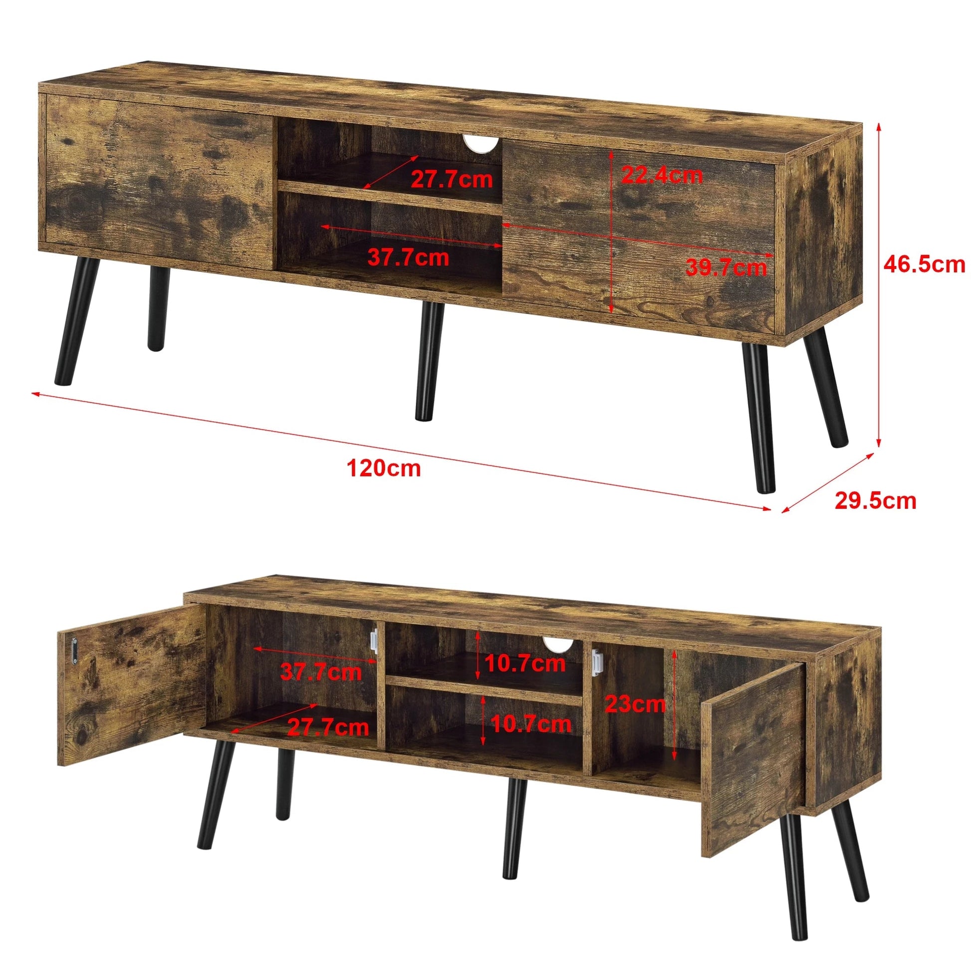 In And OutdoorMatch Sierra-meubel Mari - 120x29,5x46,5 cm - Houtkleur donker - Spaanplaat en Hout - Stijlvol design TV cabinet