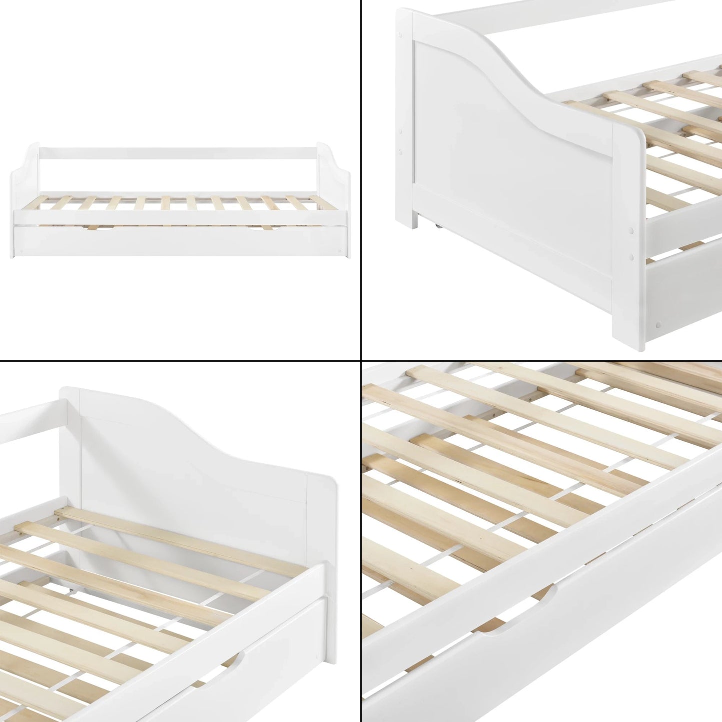 In And OutdoorMatch Slaapbank Layla - Tienerbed Met Uitschuifbed - 90x200cm - Mat Wit - Ruimtebesparend - Spruce Hot - Plywood Eén persoon slapen