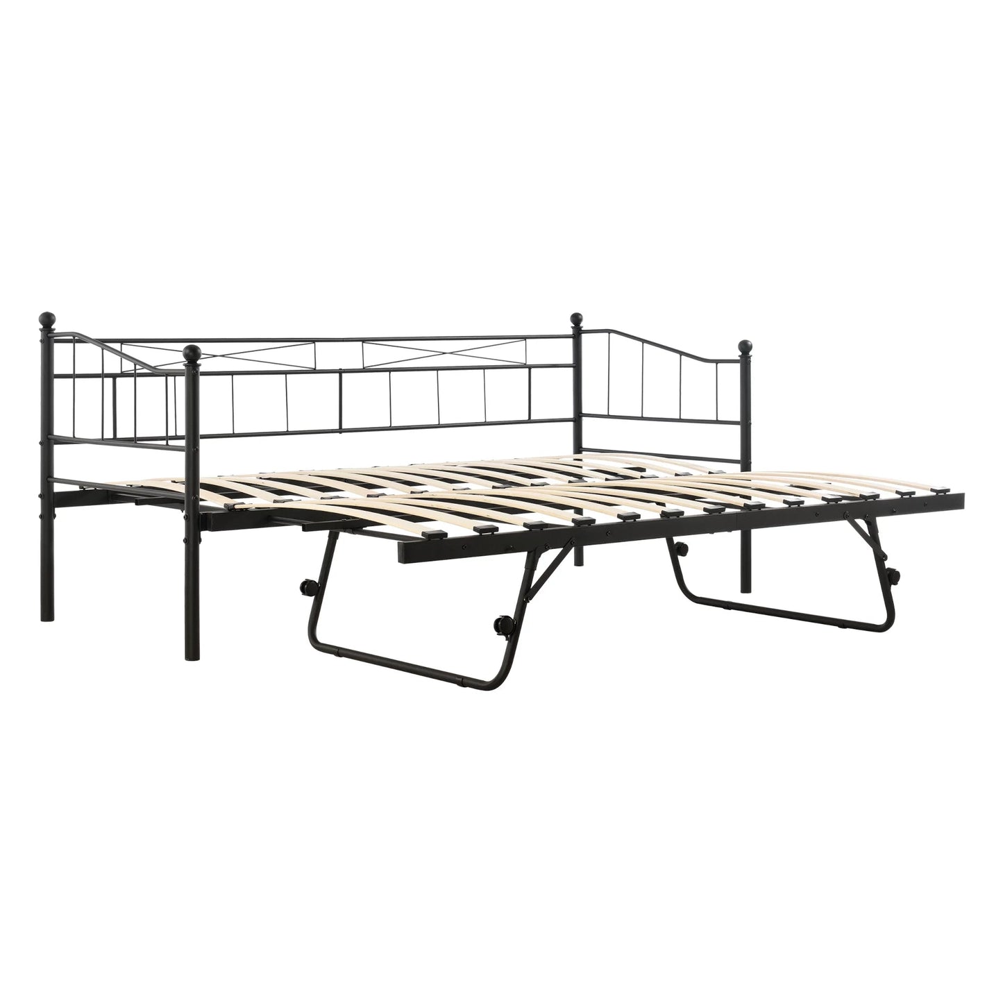 In And OutdoorMatch Slaapbank Zoey - Met Onderschuifbed - 90x200 cm - Zwart - Staal - Modern design Eén persoon slapen