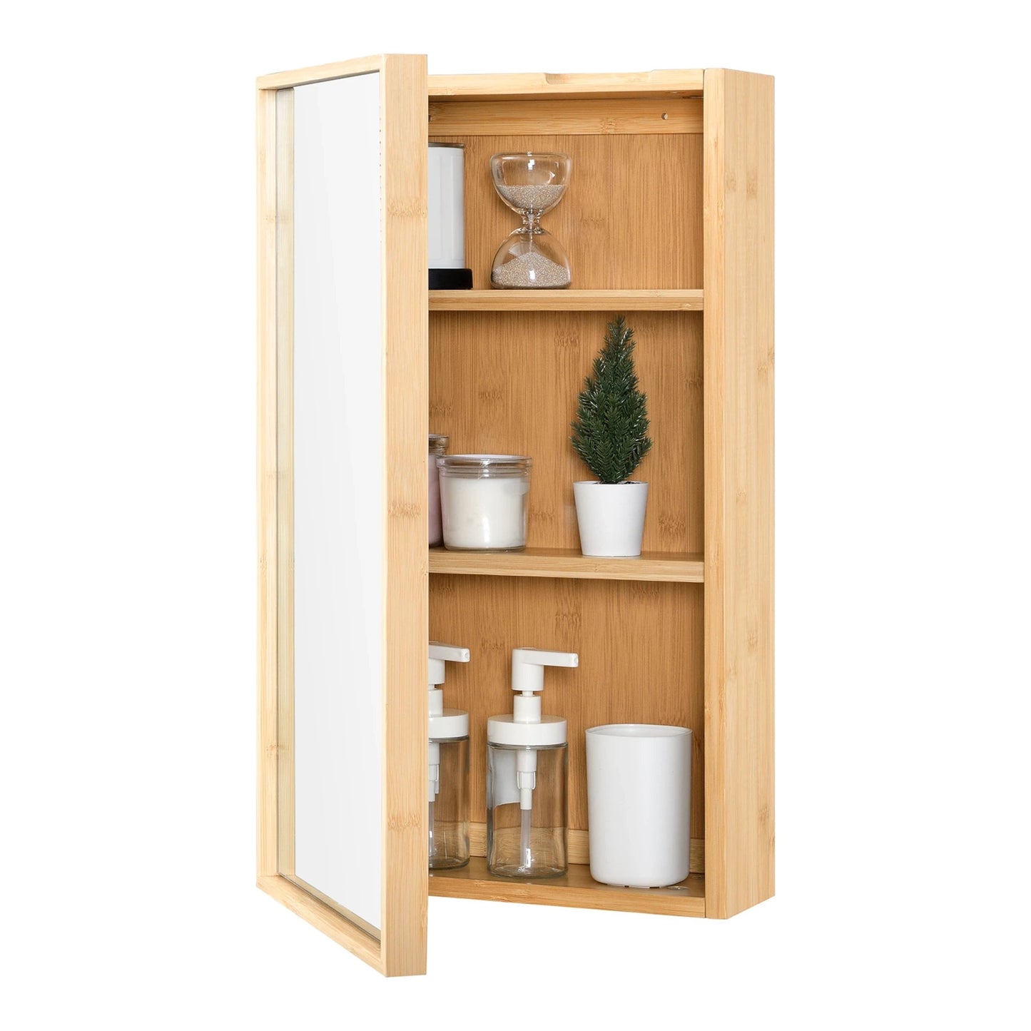 In And OutdoorMatch Spiegelkast Cortez - Bamboe en Glas - 60,5x35x14 cm - Houtkleur - Stijlvol design Mirror cabinet