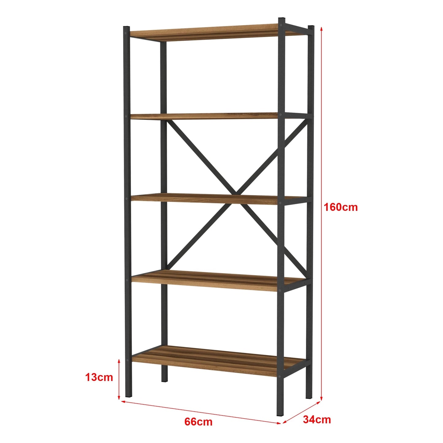 In And OutdoorMatch Staand rek Leonard - 160x66x34 cm - Walnootkleurig en Antraciet - Spaanplaat en Metaal - Modern Design storage rack