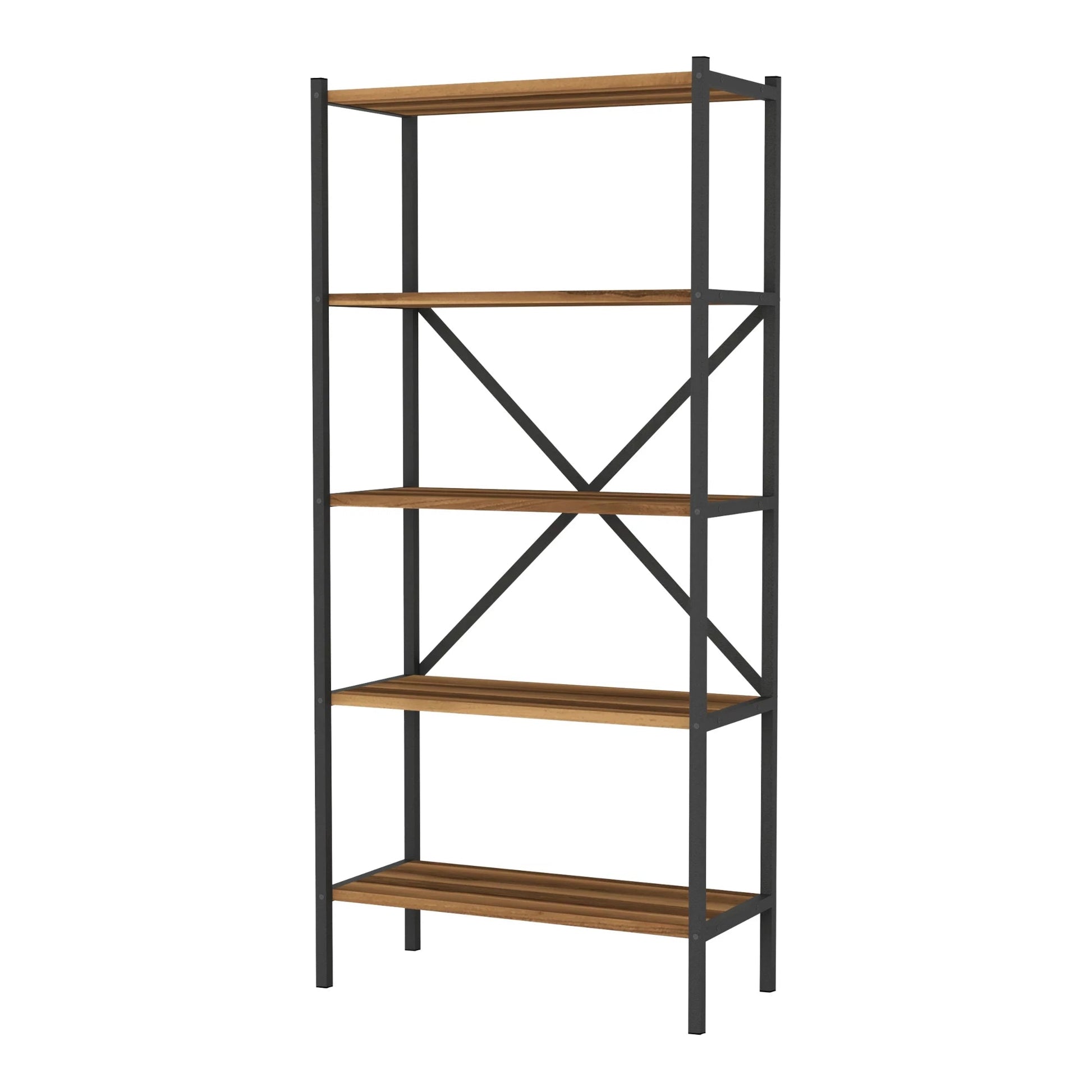 In And OutdoorMatch Staand rek Leonard - 160x66x34 cm - Walnootkleurig en Antraciet - Spaanplaat en Metaal - Modern Design storage rack